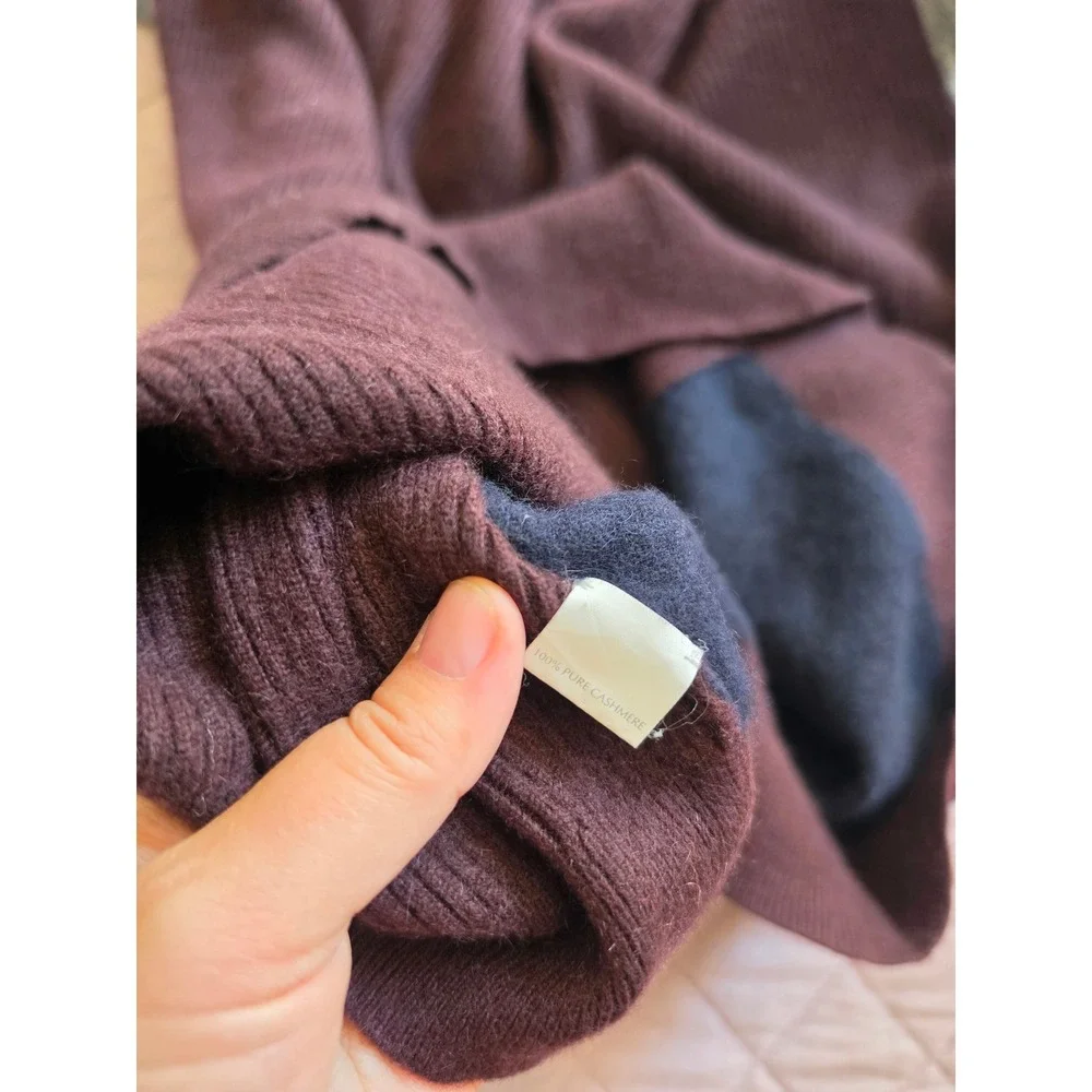 TSE 100% Cashmere Colorblock Navy Gray Burgundy Preppy‎ Old Money Sweater sz L